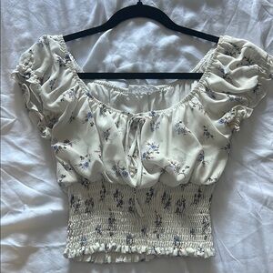 American Threads Cream Puff Sleeve Smocked Blouse